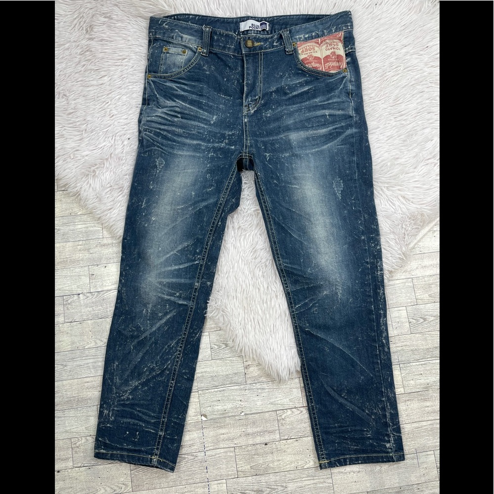blue point crop jeans campbell's tomato, sz L
